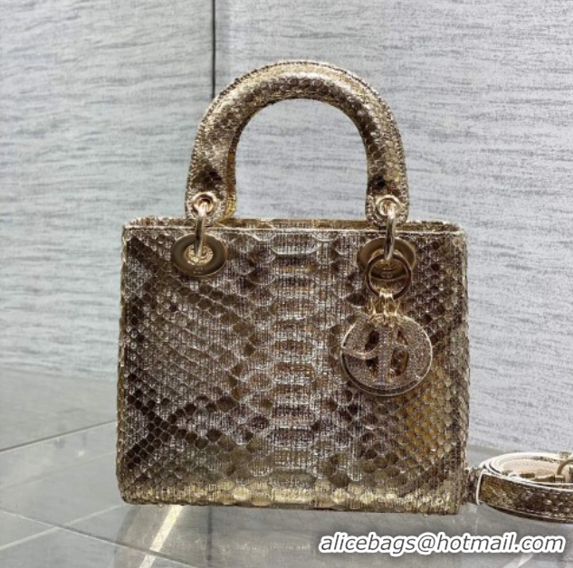 Sumptuous Dior Small Lady Dior Bag in Snakeskin Leather DR012606 Gold-Tone 2026