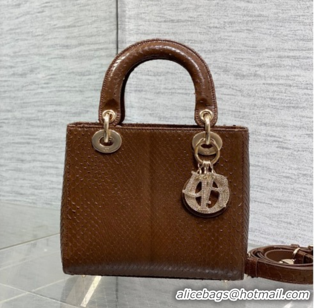 Best Price Dior Small Lady Dior Bag in Snakeskin Leather DR012606 Brown 2026
