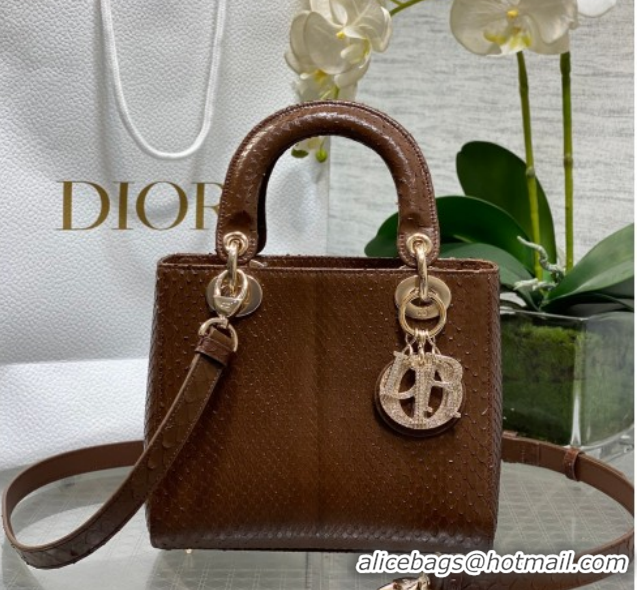 Best Price Dior Small Lady Dior Bag in Snakeskin Leather DR012606 Brown 2026