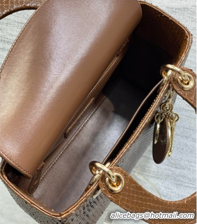 Best Price Dior Small Lady Dior Bag in Snakeskin Leather DR012606 Brown 2026