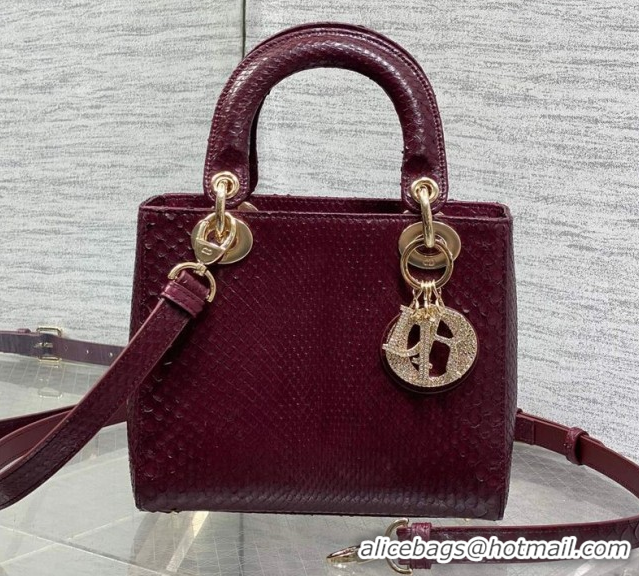 Sophisticated Dior Small Lady Dior Bag in Snakeskin Leather DR012606 Burgundy 2026