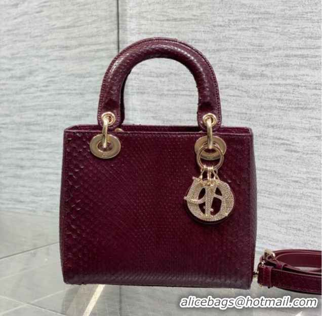 Sophisticated Dior Small Lady Dior Bag in Snakeskin Leather DR012606 Burgundy 2026