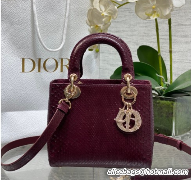 Sophisticated Dior Small Lady Dior Bag in Snakeskin Leather DR012606 Burgundy 2026