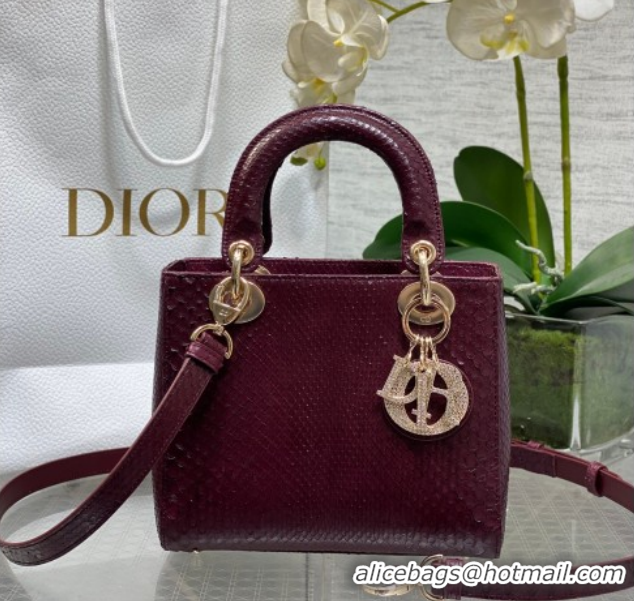 Sophisticated Dior Small Lady Dior Bag in Snakeskin Leather DR012606 Burgundy 2026