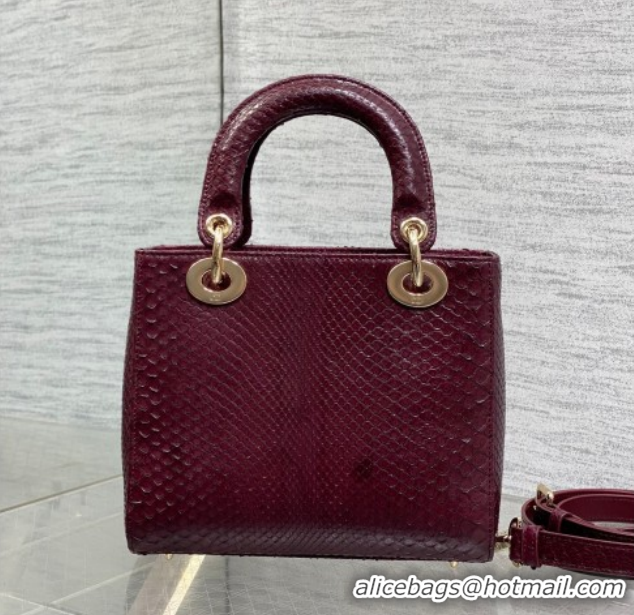 Sophisticated Dior Small Lady Dior Bag in Snakeskin Leather DR012606 Burgundy 2026