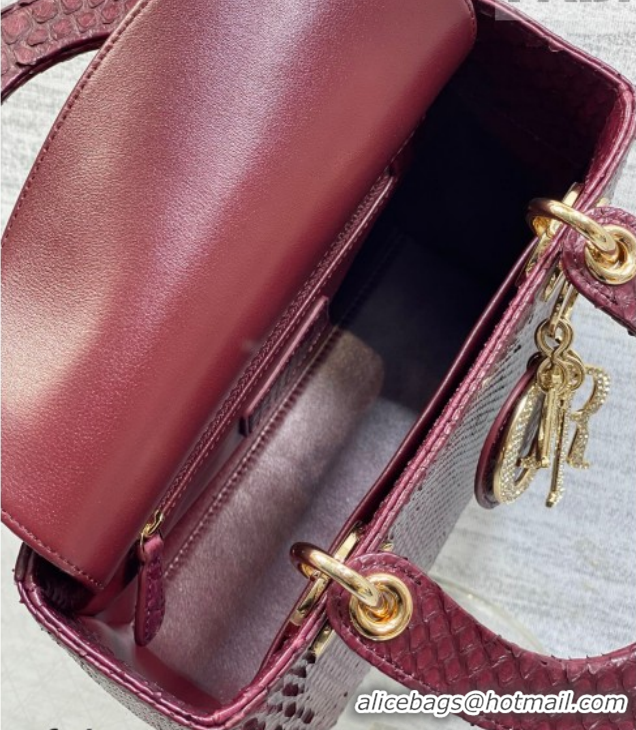 Sophisticated Dior Small Lady Dior Bag in Snakeskin Leather DR012606 Burgundy 2026