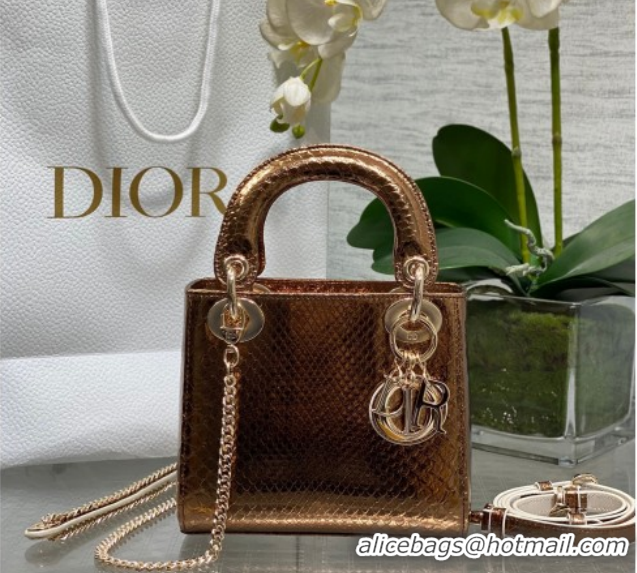 Duplicate Dior Mini Lady Dior Bag in Snakeskin Leather DR012606 Bronze 2026