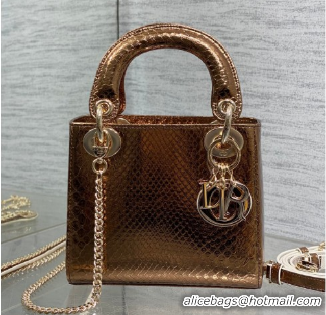 Duplicate Dior Mini Lady Dior Bag in Snakeskin Leather DR012606 Bronze 2026