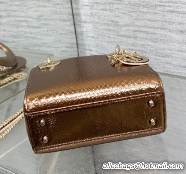 Duplicate Dior Mini Lady Dior Bag in Snakeskin Leather DR012606 Bronze 2026