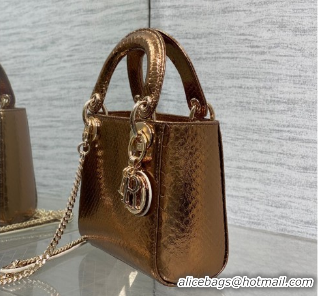 Duplicate Dior Mini Lady Dior Bag in Snakeskin Leather DR012606 Bronze 2026