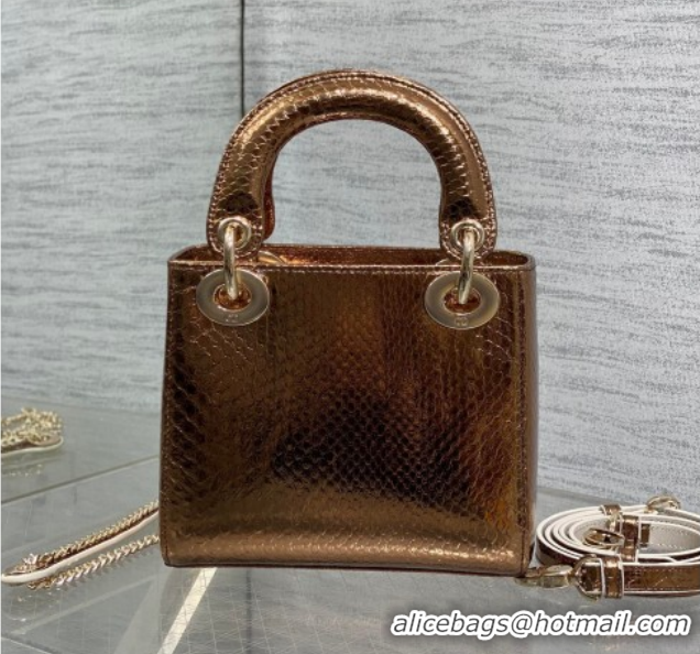 Duplicate Dior Mini Lady Dior Bag in Snakeskin Leather DR012606 Bronze 2026