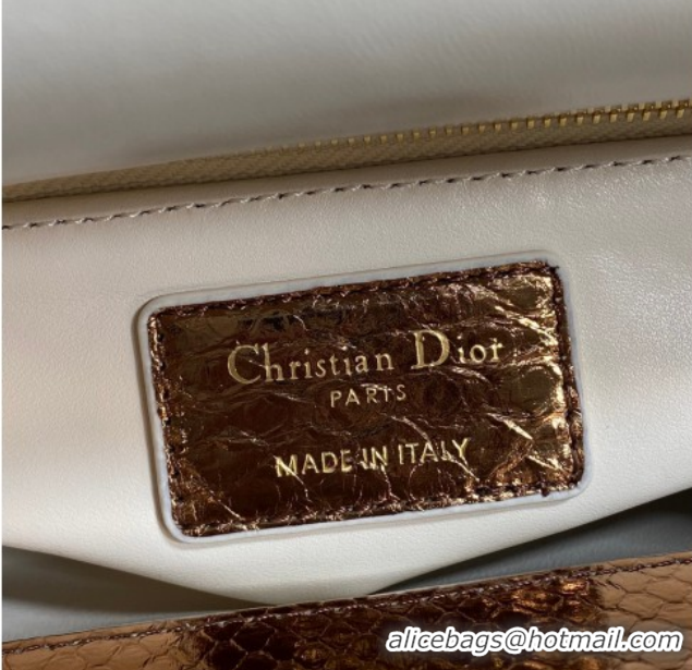 Duplicate Dior Mini Lady Dior Bag in Snakeskin Leather DR012606 Bronze 2026