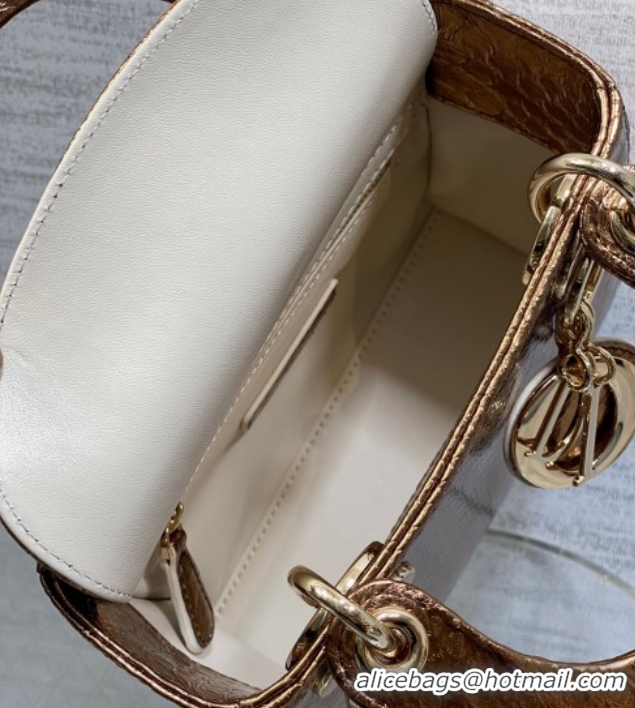 Duplicate Dior Mini Lady Dior Bag in Snakeskin Leather DR012606 Bronze 2026