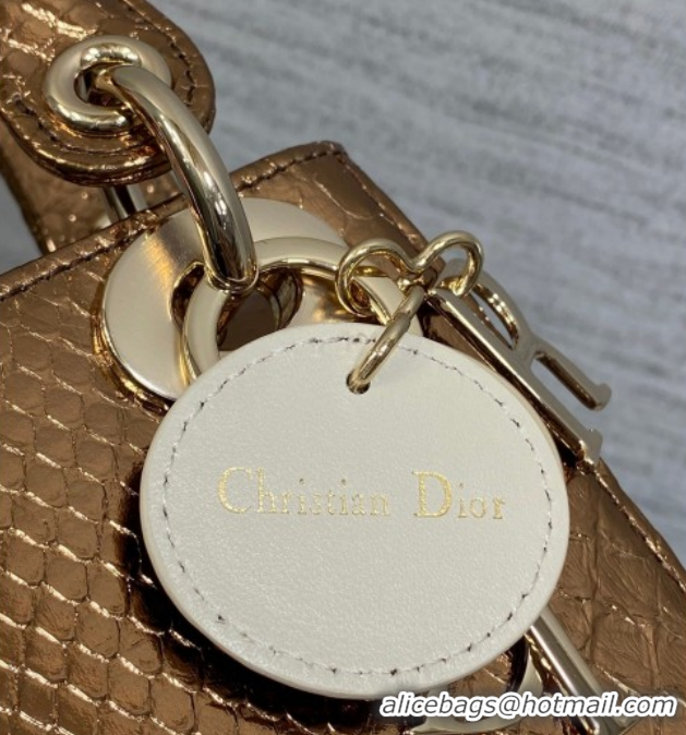Duplicate Dior Mini Lady Dior Bag in Snakeskin Leather DR012606 Bronze 2026