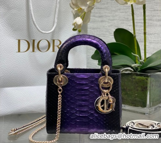 Grade Quality Dior Mini Lady Dior Bag in Snakeskin Leather DR012606 Purple 2026