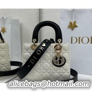 Pretty Style Dior Small Lady Dior My ABCDior Bag in Cannage Lambskin Leather with Strass Charm White/Black 0126050 2026