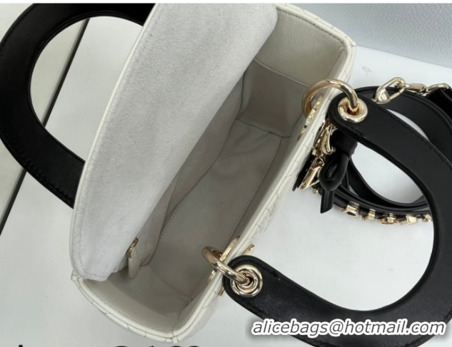 Pretty Style Dior Small Lady Dior My ABCDior Bag in Cannage Lambskin Leather with Strass Charm White/Black 0126050 2026
