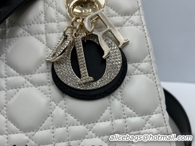Pretty Style Dior Small Lady Dior My ABCDior Bag in Cannage Lambskin Leather with Strass Charm White/Black 0126050 2026