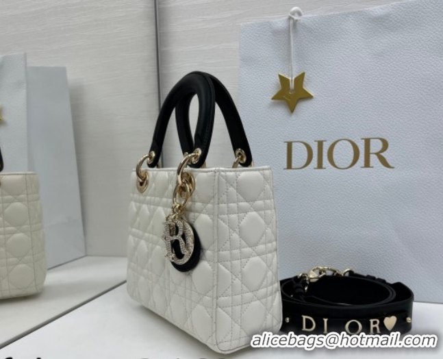 Pretty Style Dior Small Lady Dior My ABCDior Bag in Cannage Lambskin Leather with Strass Charm White/Black 0126050 2026