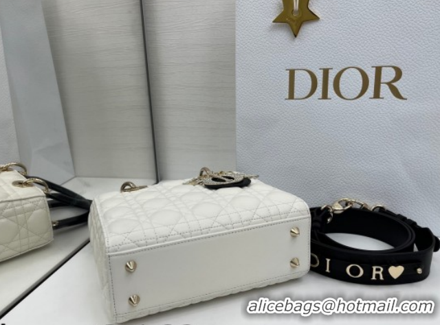 Pretty Style Dior Small Lady Dior My ABCDior Bag in Cannage Lambskin Leather with Strass Charm White/Black 0126050 2026