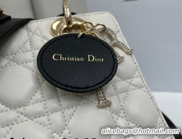 Pretty Style Dior Small Lady Dior My ABCDior Bag in Cannage Lambskin Leather with Strass Charm White/Black 0126050 2026