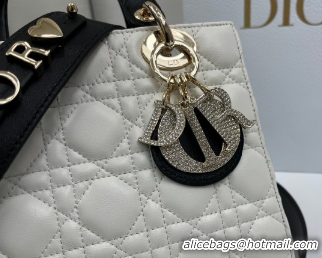 Pretty Style Dior Small Lady Dior My ABCDior Bag in Cannage Lambskin Leather with Strass Charm White/Black 0126050 2026