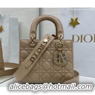 Discount Dior Small Lady Dior My ABCDior Bag in Cannage Lambskin Leather with Strass Charm Dusty Beige 0126051 2026