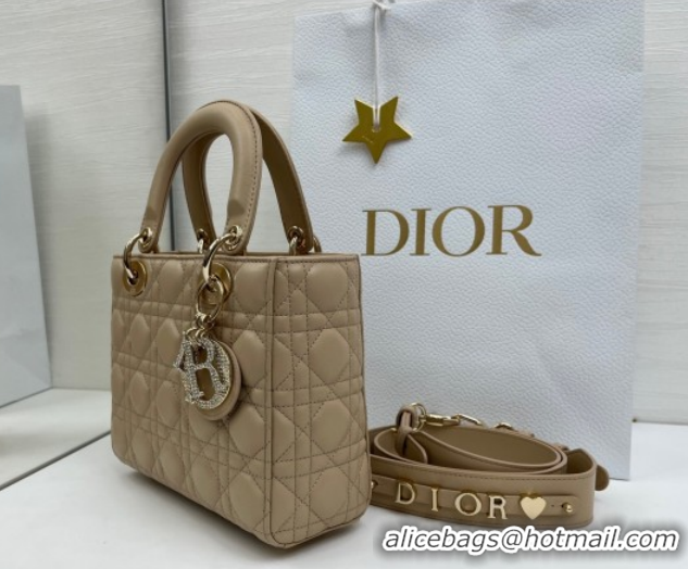 Discount Dior Small Lady Dior My ABCDior Bag in Cannage Lambskin Leather with Strass Charm Dusty Beige 0126051 2026