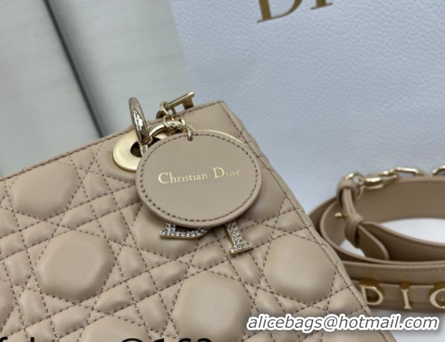 Discount Dior Small Lady Dior My ABCDior Bag in Cannage Lambskin Leather with Strass Charm Dusty Beige 0126051 2026