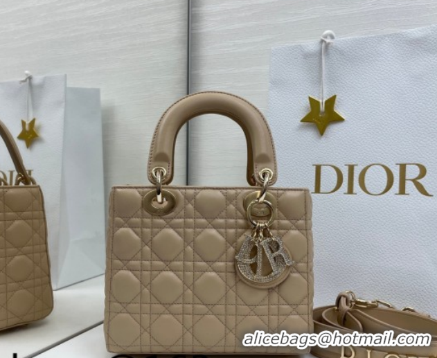Discount Dior Small Lady Dior My ABCDior Bag in Cannage Lambskin Leather with Strass Charm Dusty Beige 0126051 2026