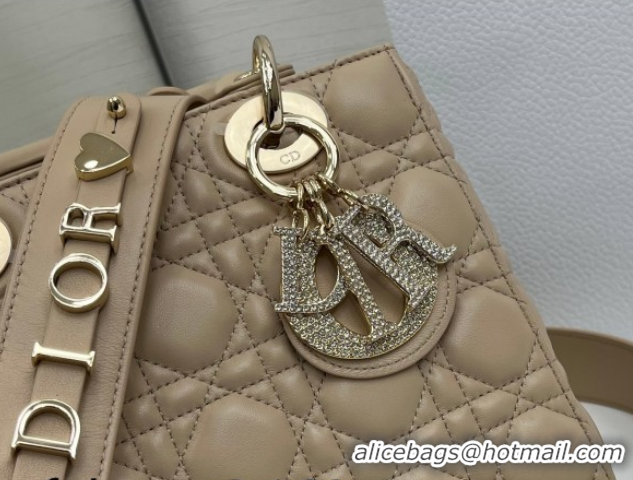 Discount Dior Small Lady Dior My ABCDior Bag in Cannage Lambskin Leather with Strass Charm Dusty Beige 0126051 2026