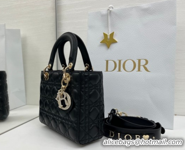Inexpensive Dior Small Lady Dior My ABCDior Bag in Cannage Lambskin Leather with Strass Charm Black/Gold 0126052 2026