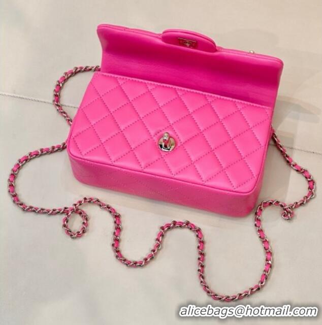 Inexpensive Chanel Lambskin Leather Mini Classic Flap Handbag With Top Handle and Bow Charm AS2431 Fuchsia 2026