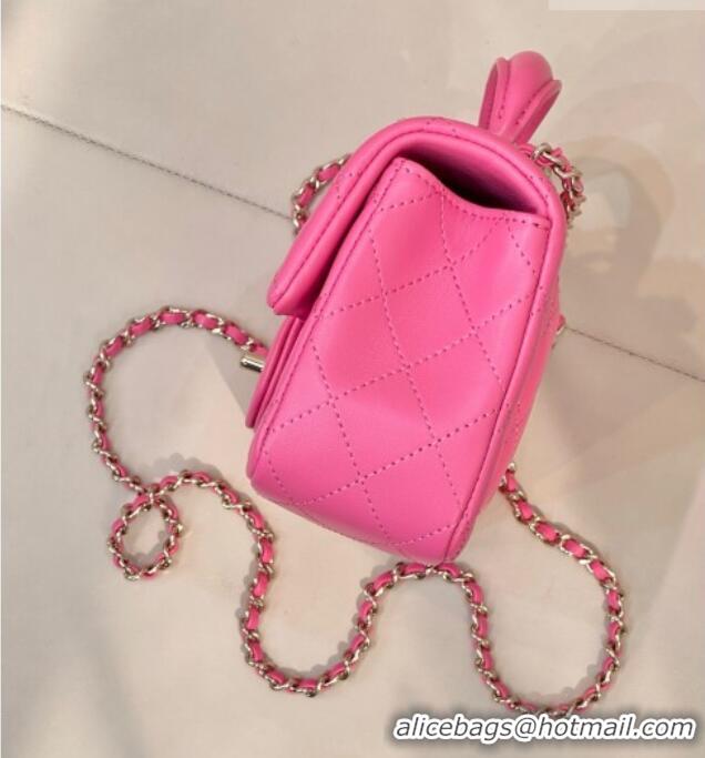 Inexpensive Chanel Lambskin Leather Mini Classic Flap Handbag With Top Handle and Bow Charm AS2431 Fuchsia 2026
