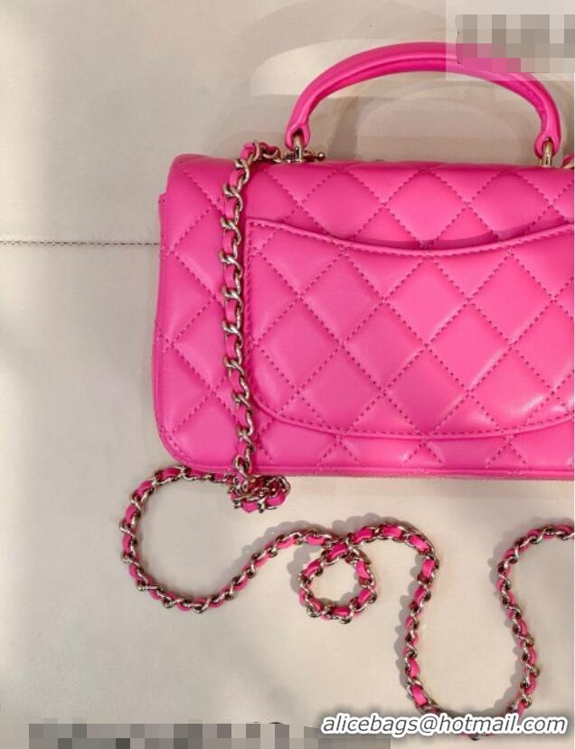 Inexpensive Chanel Lambskin Leather Mini Classic Flap Handbag With Top Handle and Bow Charm AS2431 Fuchsia 2026
