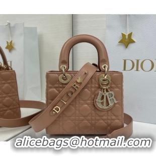 Classic Hot Dior Small Lady Dior My ABCDior Bag in Cannage Lambskin Leather with Strass Charm Rose Beige 0126053 2026
