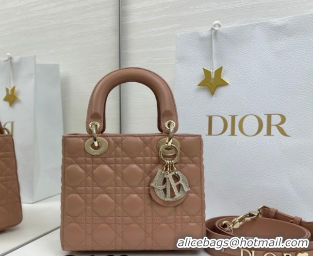 Classic Hot Dior Small Lady Dior My ABCDior Bag in Cannage Lambskin Leather with Strass Charm Rose Beige 0126053 2026