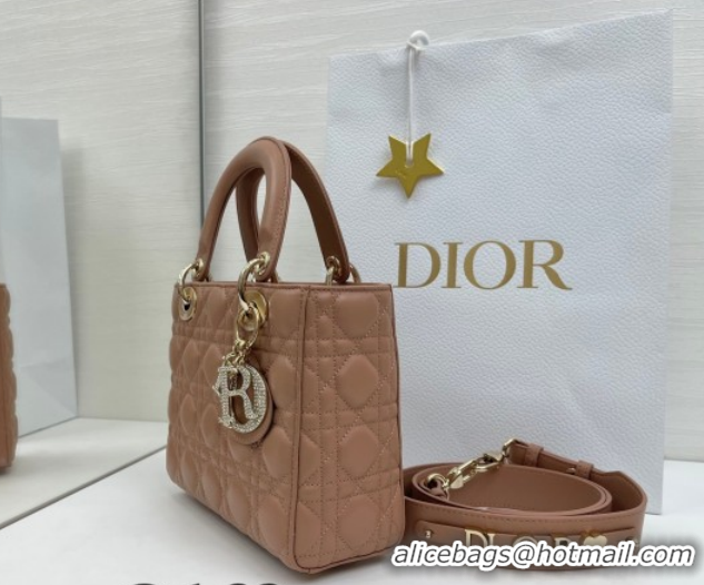Classic Hot Dior Small Lady Dior My ABCDior Bag in Cannage Lambskin Leather with Strass Charm Rose Beige 0126053 2026