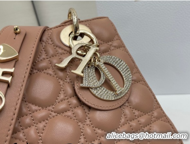 Classic Hot Dior Small Lady Dior My ABCDior Bag in Cannage Lambskin Leather with Strass Charm Rose Beige 0126053 2026
