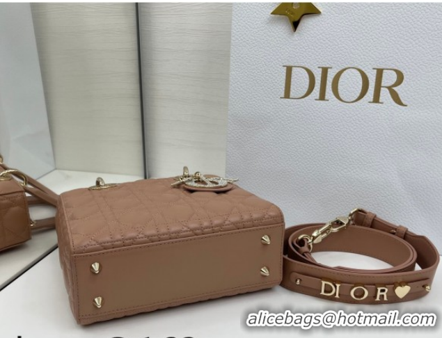 Classic Hot Dior Small Lady Dior My ABCDior Bag in Cannage Lambskin Leather with Strass Charm Rose Beige 0126053 2026