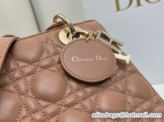 Classic Hot Dior Small Lady Dior My ABCDior Bag in Cannage Lambskin Leather with Strass Charm Rose Beige 0126053 2026