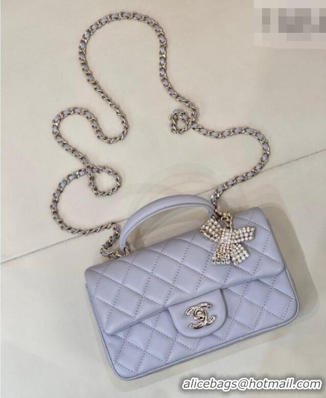Discount Chanel Lambskin Leather Mini Classic Flap Handbag With Top Handle and Bow Charm AS2431 Dusty Purple 2026