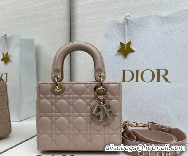 Stylish Dior Small Lady Dior My ABCDior Bag in Cannage Lambskin Leather with Strass Charm Pale Pink 0126054 2026