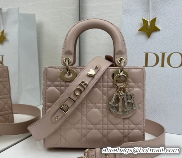 Stylish Dior Small Lady Dior My ABCDior Bag in Cannage Lambskin Leather with Strass Charm Pale Pink 0126054 2026