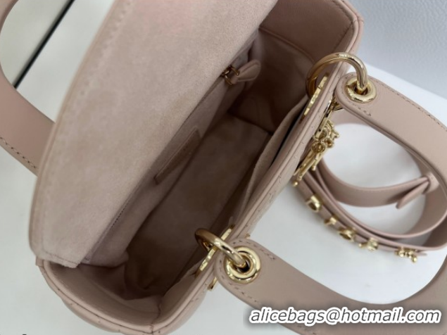 Stylish Dior Small Lady Dior My ABCDior Bag in Cannage Lambskin Leather with Strass Charm Pale Pink 0126054 2026