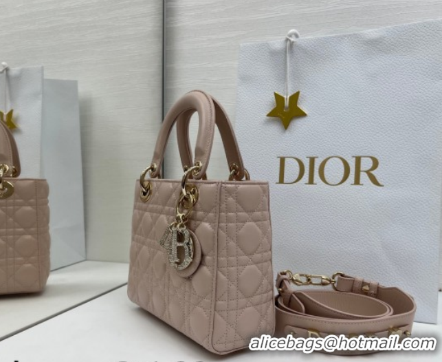 Stylish Dior Small Lady Dior My ABCDior Bag in Cannage Lambskin Leather with Strass Charm Pale Pink 0126054 2026