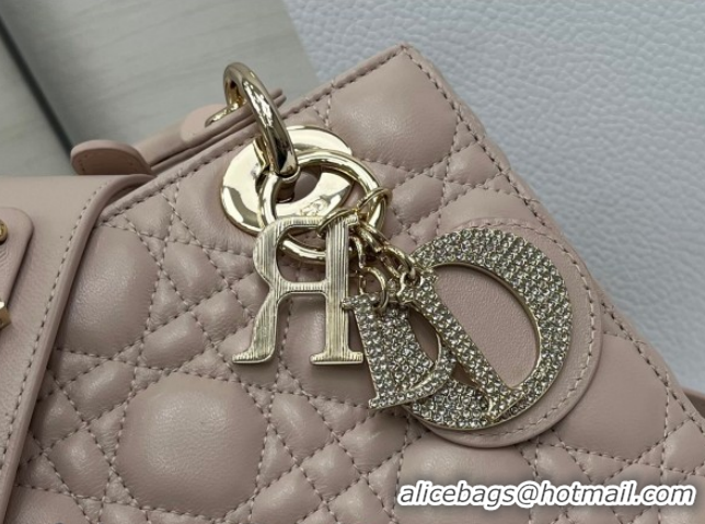 Stylish Dior Small Lady Dior My ABCDior Bag in Cannage Lambskin Leather with Strass Charm Pale Pink 0126054 2026