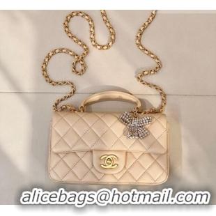 Cheap Chanel Lambskin Leather Mini Classic Flap Handbag With Top Handle and Bow Charm AS2431 Apricot 2026