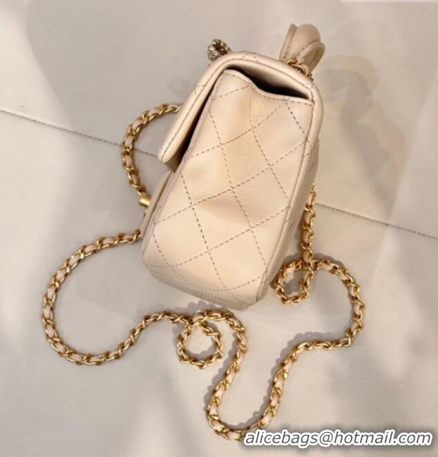 Cheap Chanel Lambskin Leather Mini Classic Flap Handbag With Top Handle and Bow Charm AS2431 Apricot 2026
