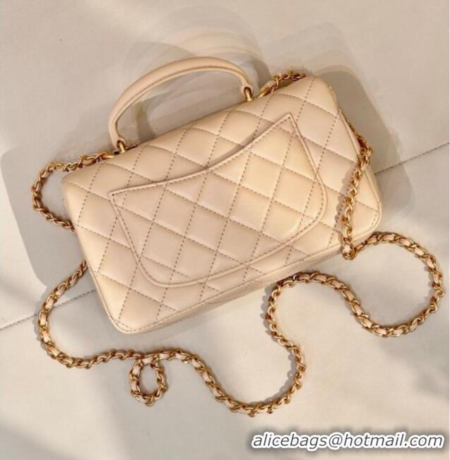 Cheap Chanel Lambskin Leather Mini Classic Flap Handbag With Top Handle and Bow Charm AS2431 Apricot 2026
